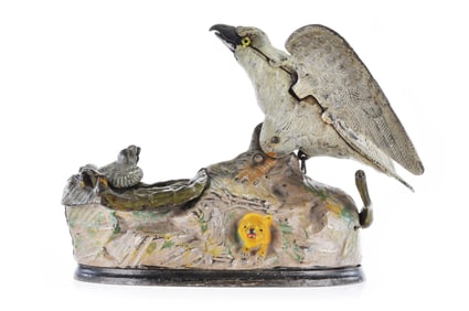 J & E Stevens Cast Iron No. 300 Mechanical Eagle Bank