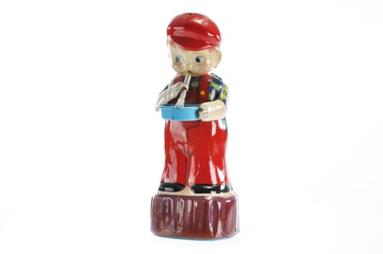 Marusan SAN Tin Litho Windup Bubble Blowing Boy Character Toy