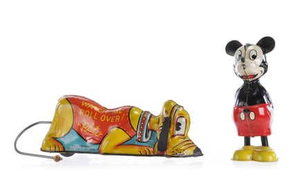 Marx Roll-Over Pluto & Linemar Twirling Tail Mickey Disney Windup Toys