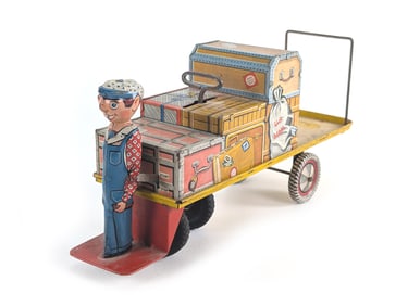 Unique Art Windup Tin Litho Luggage Car Works