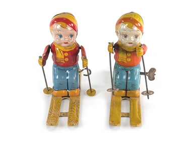 J. Chein Tin Litho Windup Pair of Skiers Works