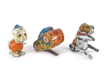 Group of 3 Marx Windup Tin Litho Flippo Dog, Piggy & Tank Works