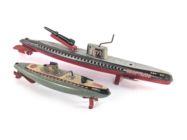 Pair of Japanese Tin Litho Marusan Nautilus SSN 571 & SSN 25 Submarines Works