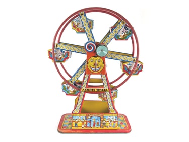 J. Chein Vintage Ferris Wheel Tin Toy with Disney Characters Works