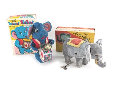 Pair of Japanese Windup Elephants Boxed MIB Tagged