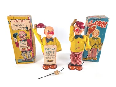 2 Mechanical Windup Japanese Clowns Boxed Works