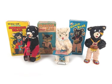 Japanese TN Alps MN Mechanical Windup Bears & Cat Works Boxed