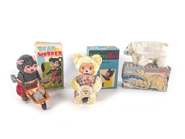 3 Japanese TN TTT Seal Tin Litho Windup Mechanical Bears MIB Works
