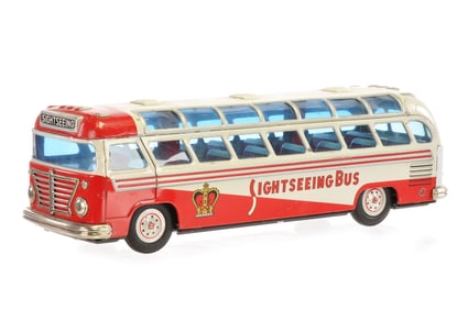 ALPS Sightseeing Bus in White and Red Tin Toy, Japan