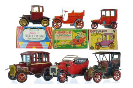 Old Timer Tin Car Lot of Six, Schuco and Modern Toys