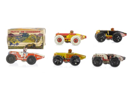 Marx Windup Race Car and Spanish Tin Toy Lot of 5