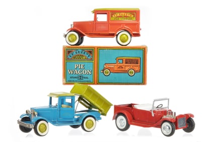 Buddy L Pie Wagon, Dump Truck, and Hot Rod Steel Toys