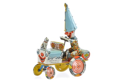 Unique Art Clown Crazy Car Tin Windup