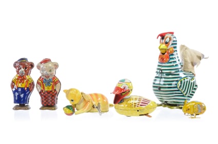 Tin Windup Animal Toy Lot of Six