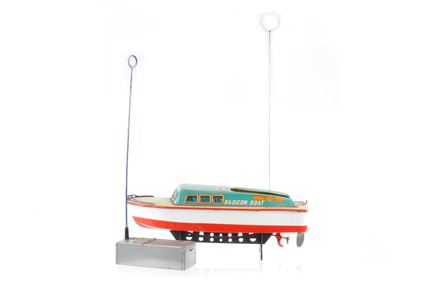 Large Rarely Seen Radicon R/C Tin Boat, Modern Toys, Japan