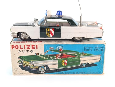 Japanese Batt. Op. Remote Control Tin Litho Police Car Boxed
