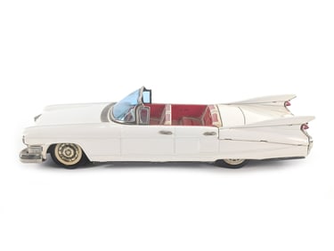 Japanese Tin Litho White Cadillac Convertible Friction Car Works