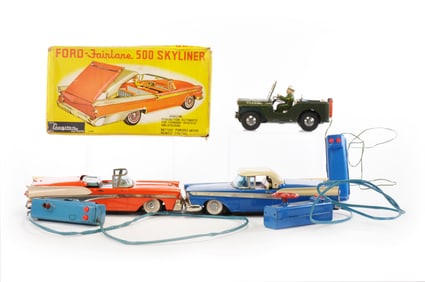 Cragstan RC Ford Fairlane 500 Skyliner Pair of Japanese Tin Cars with Jeep