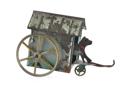 Tin Dog and House by C.R. France. Early Tin Articulated