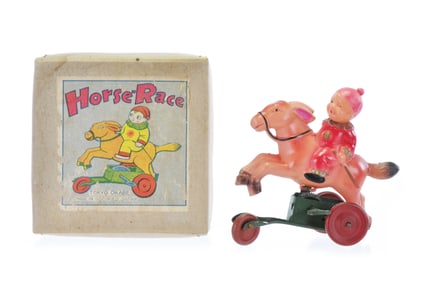 Japanese Race Horse Celluloid Windup with Box. Occupied Japan