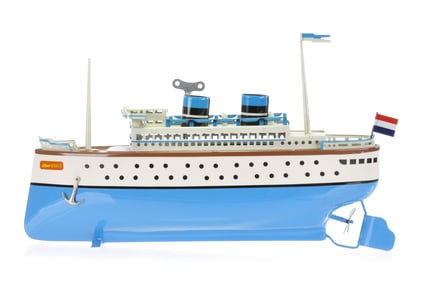 Unusual Blue Schuco Queen II Ocean Liner Tin Windup