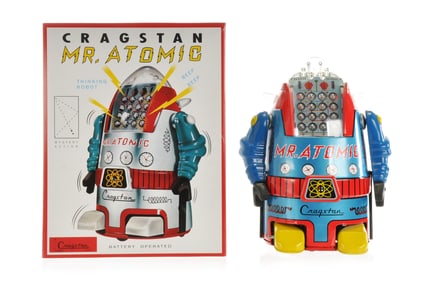 Blue Variation of Mr. Atomic by Cragstan LE 15/500 Tin Batt. Op Robot