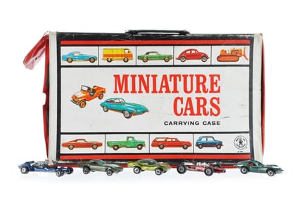 Miniature Diecast Car Case with Assorted Johnny Lightning Hotrods and Cars