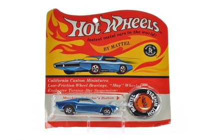 Carded Redline Hotwheels Blue Custom Mustang with White Interior