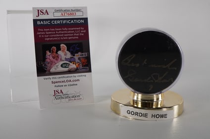 Gordie Howe No. 9 Detroit Red Wings AUTOGRAPHED Puck w/COA