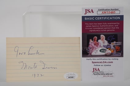 Monte Irvin AUTOGRAPHED Signature Index Card w/COA