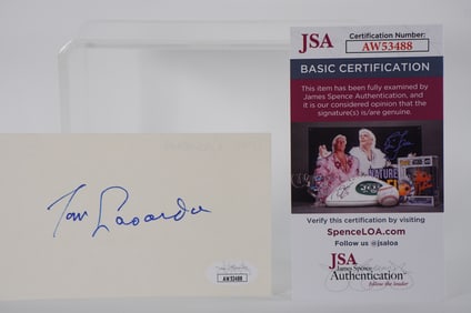 Tom Lasorda AUTOGRAPHED Signature Index Card w/COA