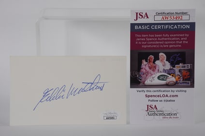 Eddie Mathews AUTOGRAPHED Signature Index Card w/COA