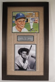 Chuck Connor No. 36 Brooklyn Dodgers AUTOGRAPHED Framed Color Print & B & W Photo w/COA