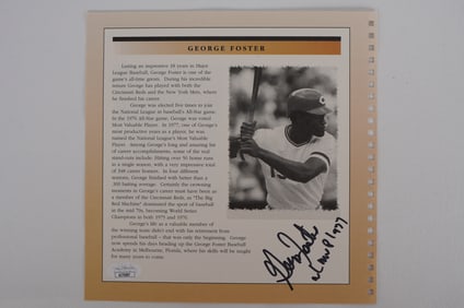 George Foster No. 15 Cincinnati Reds AUTOGRAPHED Bio Sheet B & W w/COA