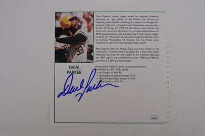 Dave Parker No. 39 Pittsburgh Pirates AUTOGRAPHED Bio Sheet Color w/COA