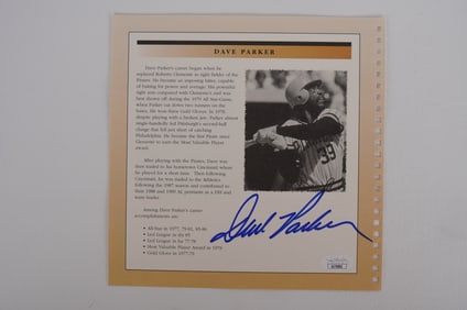Dave Parker No. 39 Pittsburgh Pirates AUTOGRAPHED Bio Sheet B & W w/COA