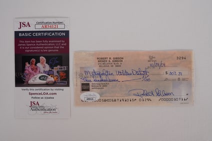Bob Gibson AUTOGRAPHED Signed Check w/COA