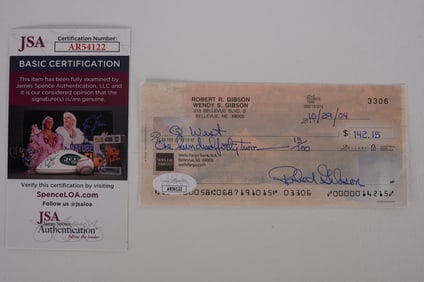 Bob Gibson AUTOGRAPHED Signed Check w/COA