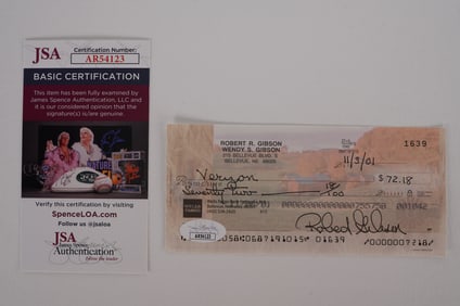 Bob Gibson AUTOGRAPHED Signed Check w/COA