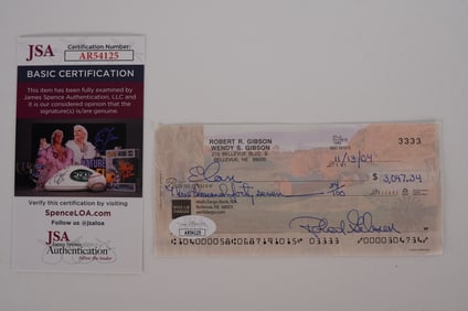 Bob Gibson AUTOGRAPHED Signed Check w/COA