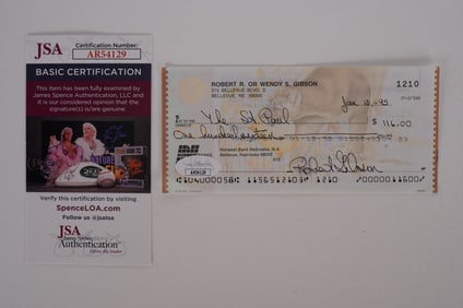 Bob Gibson AUTOGRAPHED Signed Check w/COA