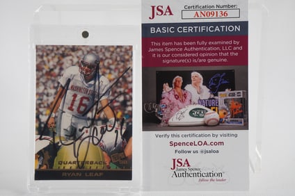 Ryan Leaf No. 16 Autographed Trading Card Washington State Cougars w/COA