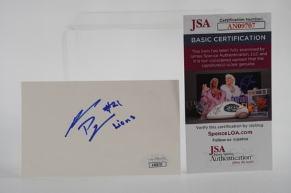Reuben Droughns No. 21 Autographed Signature Index Card Detroit Lions w/COA