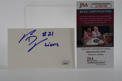 Reuben Droughns No. 21 Autographed Signature Index Card Detroit Lions w/COA