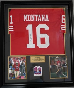 Joe Montana No. 16 Autographed Framed Jersey & Color Photos San Francisco 49ers w/COA