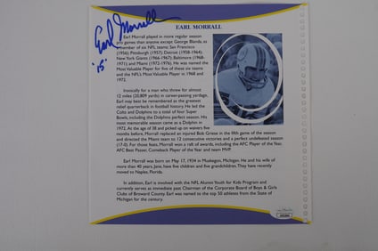 Earl Morrall Autographed Book Page Member 1972 Perfect Season Team No. 15 Miami Dolphins w/COA