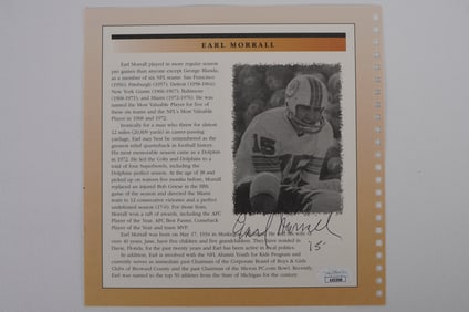 Earl Morrall Autographed Book Page Member 1972 Perfect Season Team No. 15 Miami Dolphins w/COA