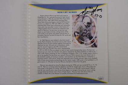 Mercury Morris Autographed Book Page Member 1972 Perfect Season Team No. 22 Miami Dolphins w/COA