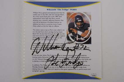 William "The Refrigerator" Perry Autographed Book Page No. 72 Chicago Bears w/COA