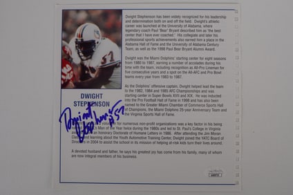 Dwight Stephenson No. 57 Autographed Book Page Miami Dolphins w/COA